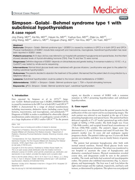 (PDF) Simpson−Golabi−Behmel syndrome type 1 with subclinical ...