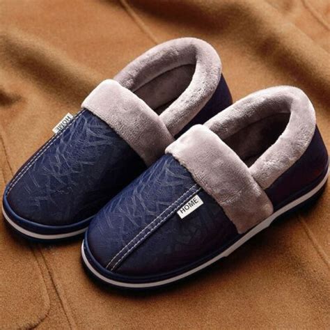 Slippers Mens Leather House Slippers Soft Sole Bedroom Indoor Winter ...