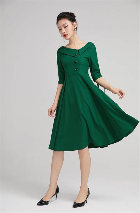 Green dress Swing cocktail dress Women dresses Vintage Midi | Etsy