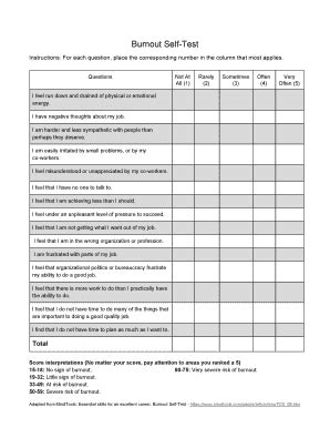 Burnout Self Test - Fill and Sign Printable Template Online