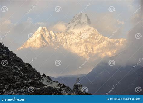 Stupa below great mountain stock photo. Image of valley - 41518450