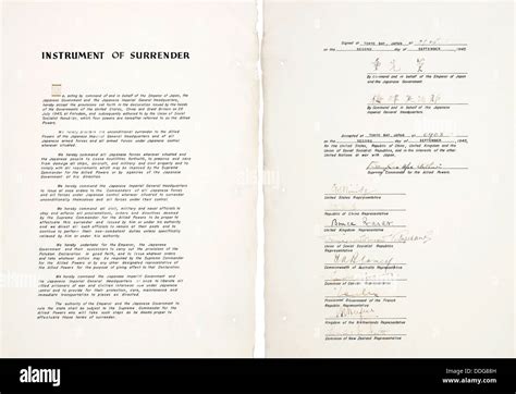 JAPAN INSTRUMENT OF SURRENDER document signed on USS Missouri in Tokyo Bay on 2 September 1945 ...