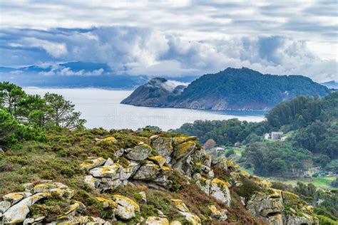 View of the Cies Islands in Galicia, Spain. National Park of the Atlantic Islands of Galicia ...