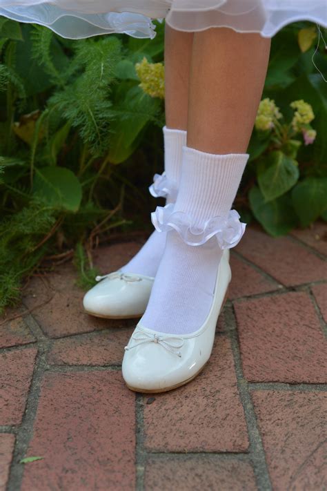 Girls White Lace Dress Socks w/ Satin ribbon trim Baptism Flower Girl ...