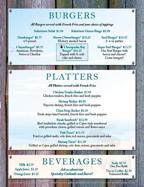 Surf Rider East Beach menu in Norfolk, Virginia, USA