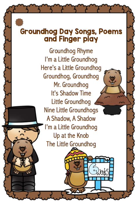 Groundhog Day Songs and Finger Play (Updated) ~ Preschool Printables