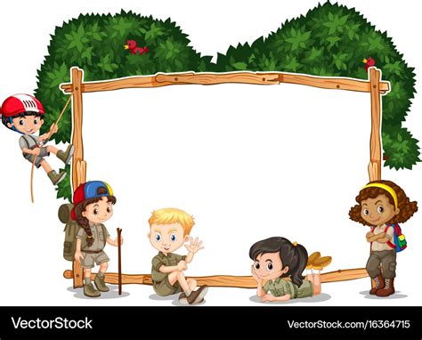 Frame template with kids camping in background Vector Image