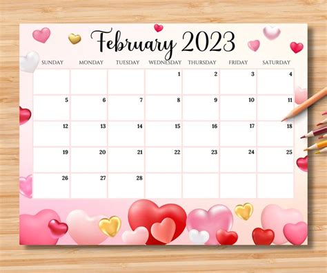 EDITABLE February 2023 Calendar, Happy Valentine with Sweet Hearts, Printable Fillable Calendar ...