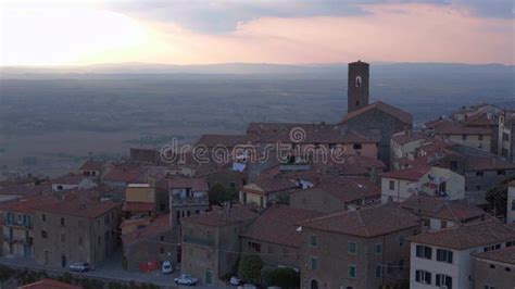 Old City Hill Village in Italian Tuscany. Lovely Aerial Top View Flight ...