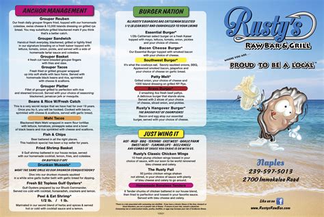 Rusty's Raw Bar & Grill - Food Menu