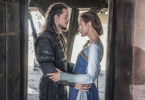 Alexander Dreymon as Uhtred of Bebbanburg (with Peri Baumeister as Gisela) in "The Last Kingdom ...