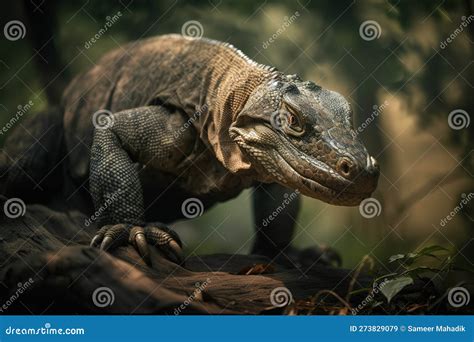 A Fierce and Determined Komodo Dragon Hunting Its Prey, Showing Off Its Fierce and Determined ...