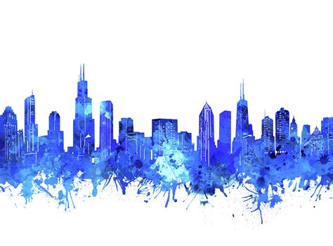 Chicago Skyline Watercolor Blue Digital Art by Bekim M - Fine Art America