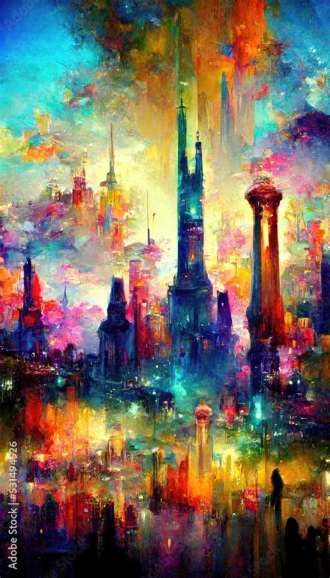 abstract oil art painting. illustration. skyscrapers Stock Illustration ...