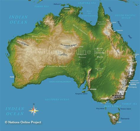 Geographical map of Australia: topography and physical features of Australia