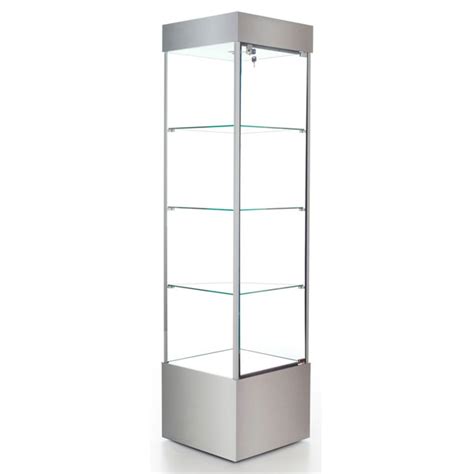 18.5"W x 73"H Tower Display Case, Glass Back, Premium Laminate, LED Lights