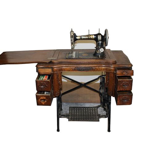 Vintage White Treadle Sewing Machine and Cabinet | EBTH