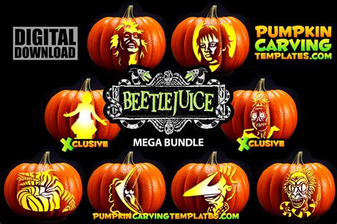 BEETLEJUICE CARTOON BUNDLE PUMPKIN CARVING TEMPLATE DIGITAL DOWNLOAD ...