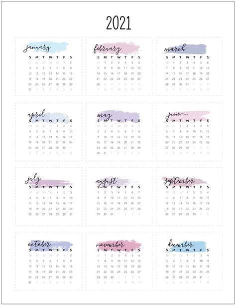 Free Printable Miniature Monthly 2021 Calendar Planner Stickers | Planner stickers, Planner ...