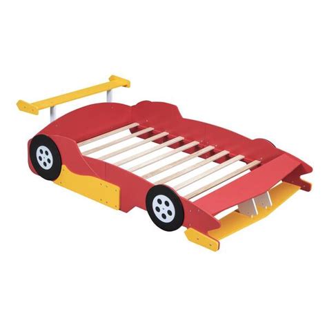 Harper & Bright Designs Red Full Size Race Car-Shaped Kids Bed Platform ...