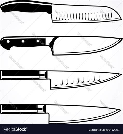 Chefs knife outline set Royalty Free Vector Image