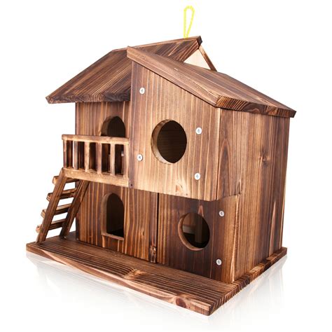 QTMY Preservative Large Wood Bird Houses for Outside Hanging Garden Decor,Birds Nest Box,Bird ...