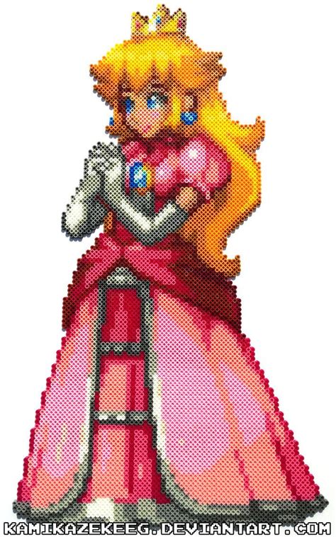 Princess Peach Perler Beads by kamikazekeeg | Perler beads, Perler bead mario, Perler bead art