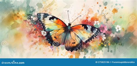 A Colorful Butterfly with a Watercolor Garden Background Stock Illustration - Illustration of ...