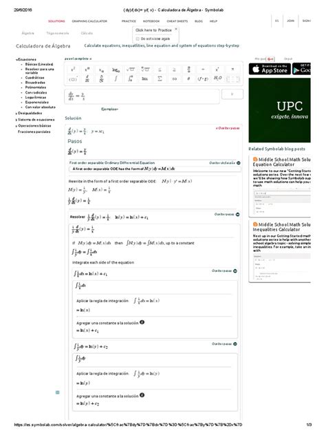 (dy)_(dx)= y_( x) - Calculadora de Álgebra - Symbolab | Ecuación ...