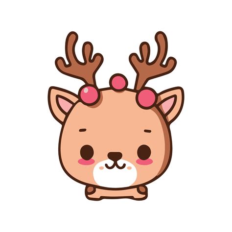 Cute adorable kawaii reindeer, cartoon illustration of a happy funny ...