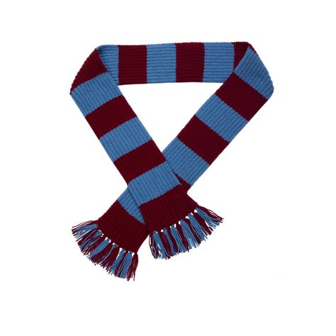 a blue and red striped scarf with tassels