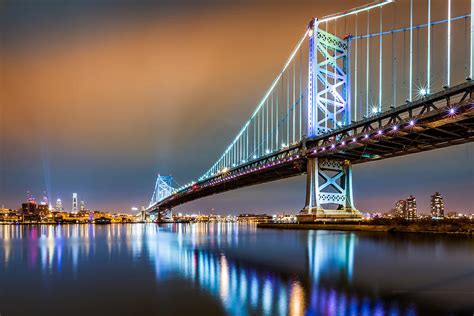 Ben Franklin Bridge And Philadelphia Skyline By Night Photograph by ...