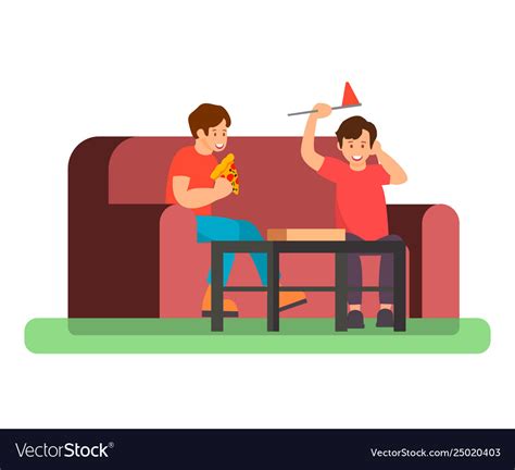 Friends eating pizza color Royalty Free Vector Image