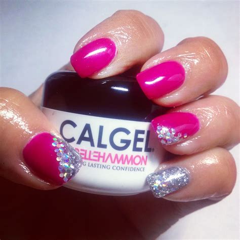 Calgel Neon Magenta with Glitter Mix in daylight .... | Calgel nails, Nails, Fun nails