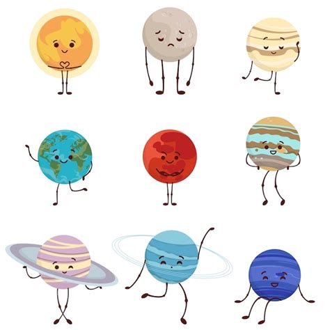 Premium Vector | Planets of the solar system. space characters in ...