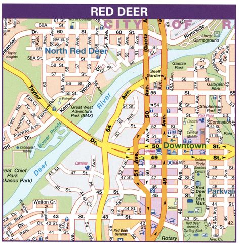 Map Red Deer, Alberta Canada.Red Deer city map with highways free download