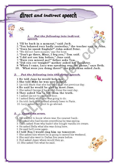 direct and indirect speech.This worksheet will help you to drill direct and indirect speech ...