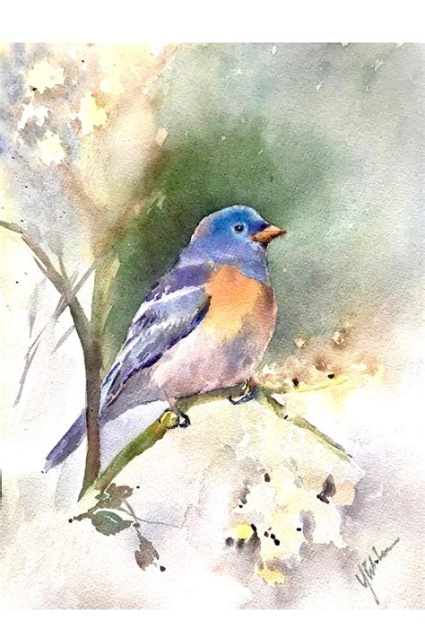 Blue Bird Painting, Original Watercolor, Wall Art, Bird Wall Decor ...