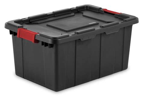 Sterilite 15-Gallon Durable Rugged Industrial Tote w/Red Latches, Black ...