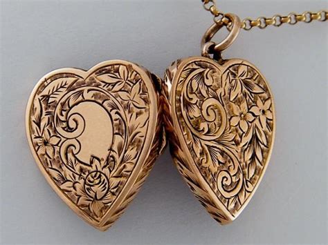 1890's Antique Locket TRUE LOVE 9K Rose Gold Antique Locket Necklace Floral Heart Locket Wedding ...