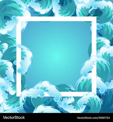 Sea blue water wave frame ocean border background Vector Image