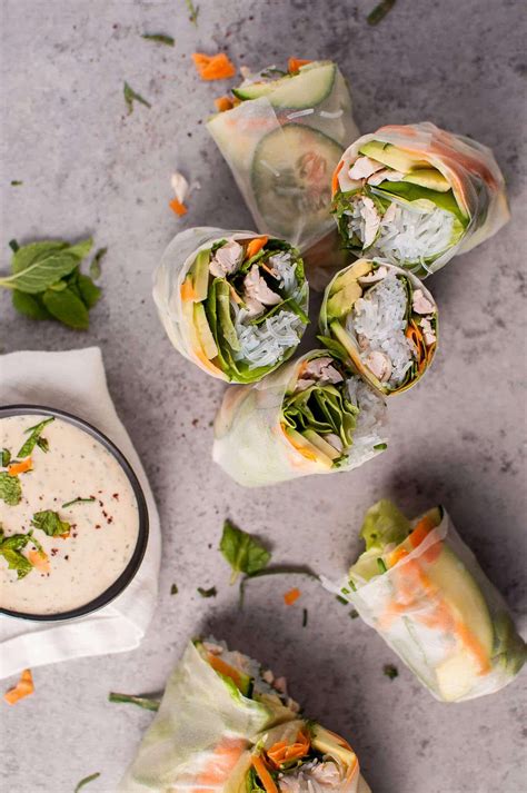 Chicken salad rolls with miso tarragon dipping sauce are a fresh and creative way to use up ...