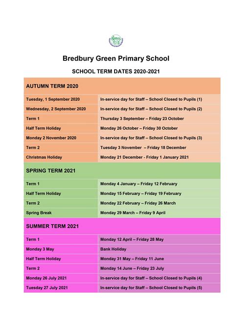 Term Dates 2020/21 | Bredbury Green Primary School