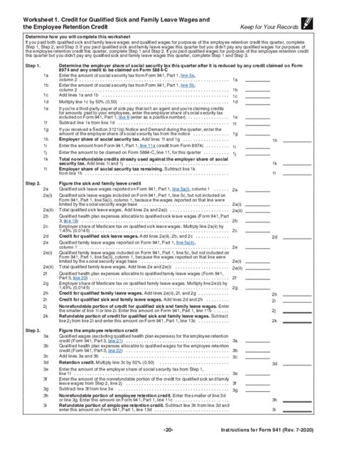 Irs 941 Worksheet 1 Employee Retention Credit - TAX