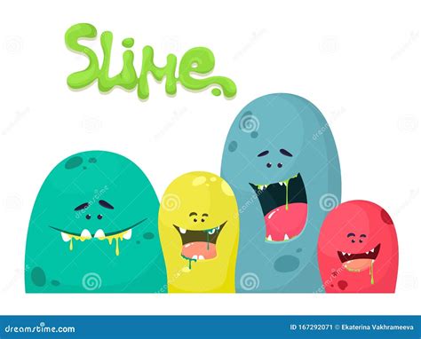 Cute Cartoon Slime Monsters, Liquid Characters, Graphic Elements. Vector Set on a White ...