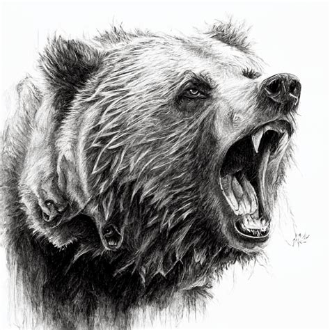 Realistic Sketch of Fierce Grizzly Bear - Etsy