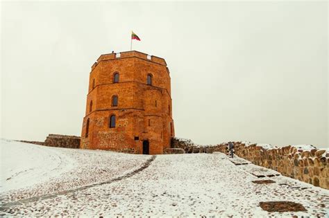 Premium Photo | Gediminas' tower in winter in snowstorm, vilnius ...