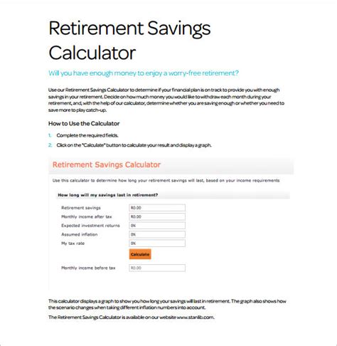 9+ Sample Retirement and Savings Calculators | Sample Templates