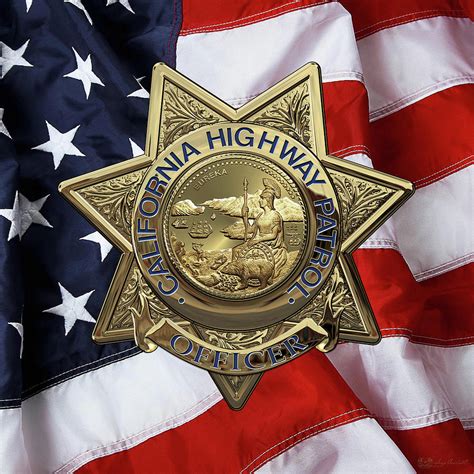 California Highway Patrol - C H P Police Officer Badge over American Flag Digital Art by Serge ...