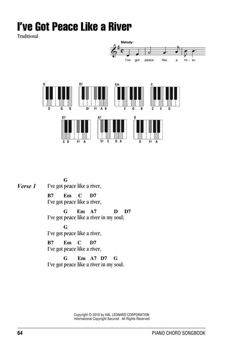 I've Got Peace Like A River by Traditional Sheet Music for Piano Chords/Lyrics at Sheet Music Direct